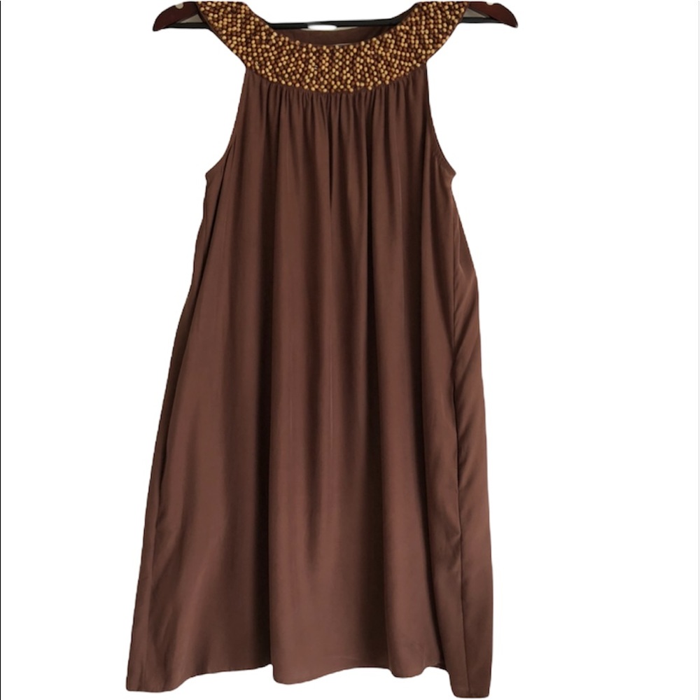 NWT Laundry By Design silk beaded brown dress small